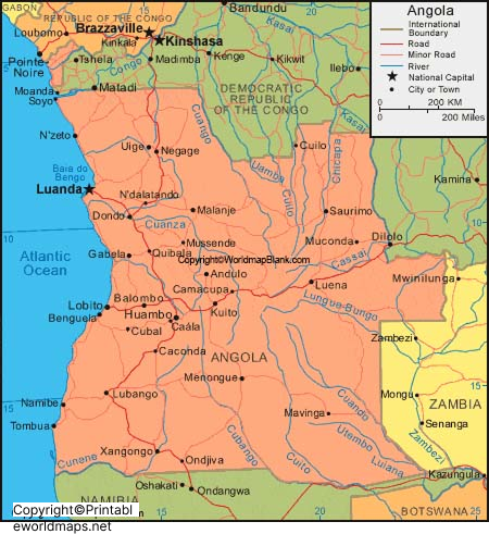 Labeled Map of Angola with States, Capital & Cities 2 Labeled Map of Angola