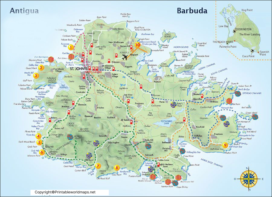 Labeled Map of Antigua and Barbuda with States, Capital & Cities 4 Labeled Map of Antigua and Barbuda with Cities