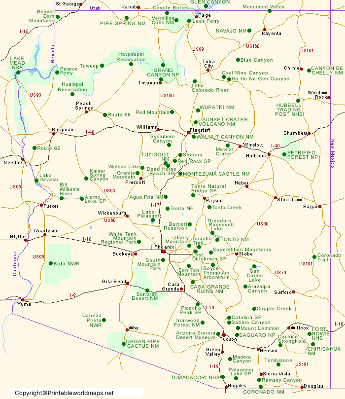Labeled Map of Arizona with Capital & Cities 3 Labeled Map of Arizona State