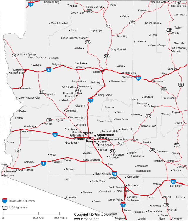 Labeled Map of Arizona with Capital & Cities 4 Labeled Map of Arizona With Cities