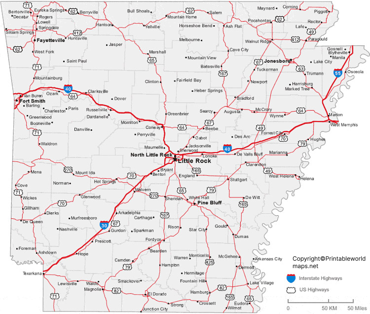Free Labeled Arkansas Map with Capital & Cities in PDF 4 Labeled Map of Arkansas With Cities