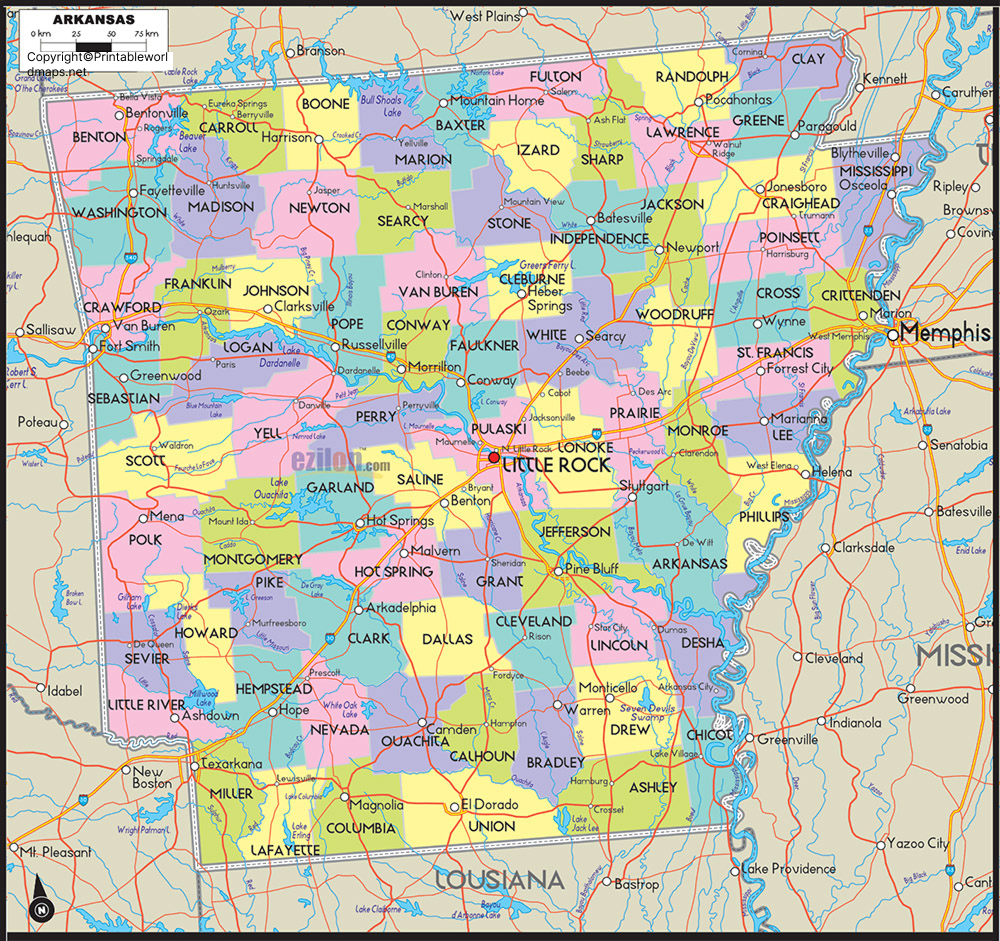 Free Labeled Arkansas Map with Capital & Cities in PDF 2 Labeled Map of Arkansas