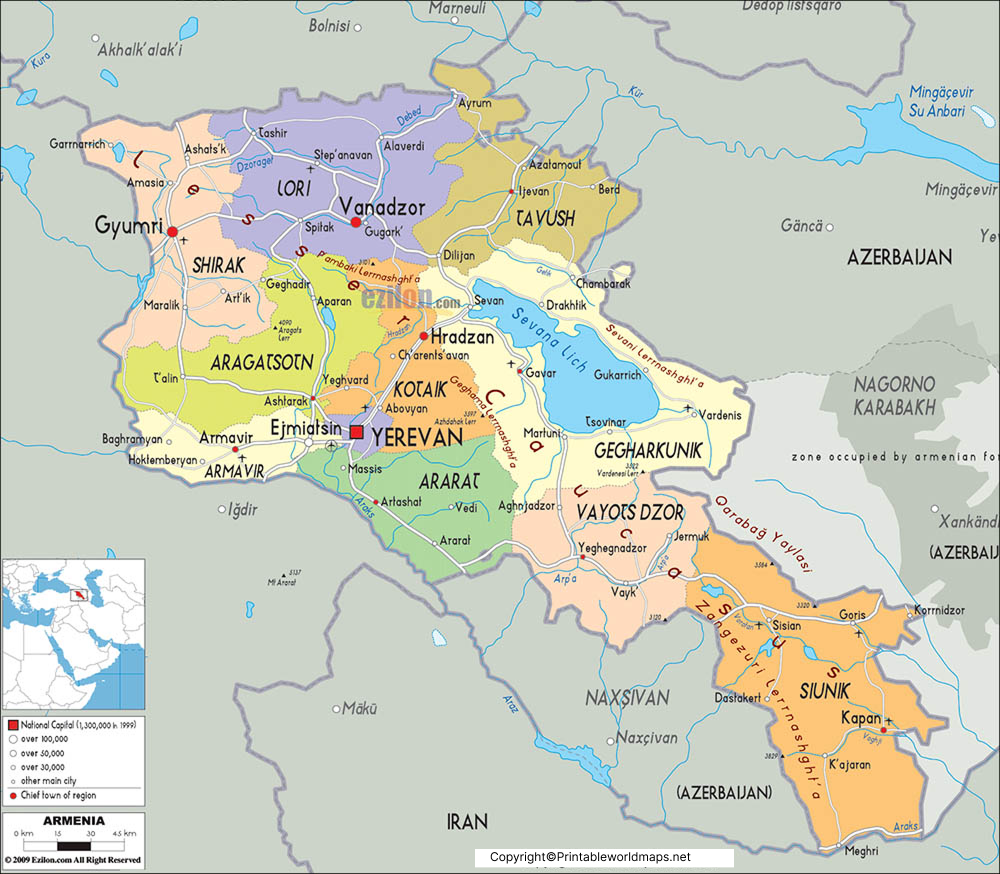 Labeled Map of Armenia with States, Capital & Cities 4 Labeled Map of Armenia with Cities