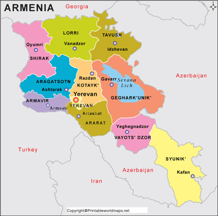 Labeled Map of Armenia with States, Capital & Cities 3 Labeled Map of Armenia with States