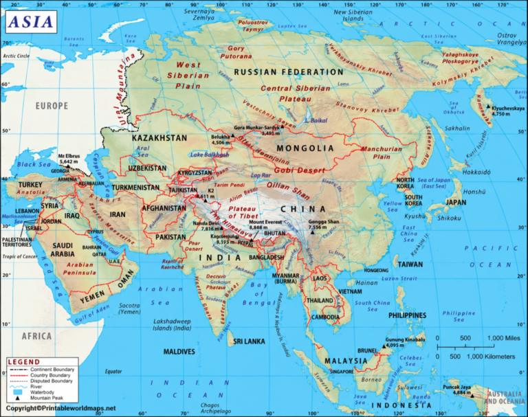 Labeled Map of Asia