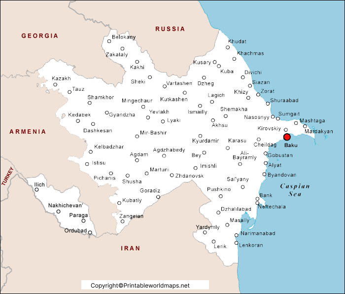 Labeled Map of Azerbaijan with States, Capital & Cities 4 Labeled Map of Azerbaijan with Cities