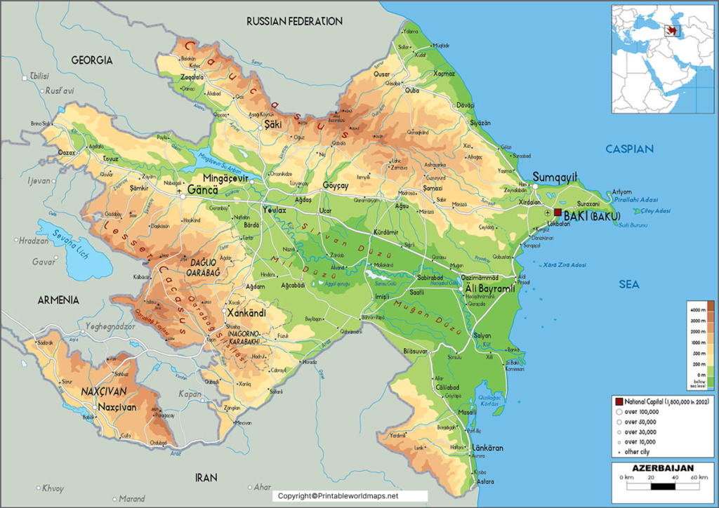 Labeled Map of Azerbaijan with States, Capital & Cities 3 Labeled Map of Azerbaijan with States 1