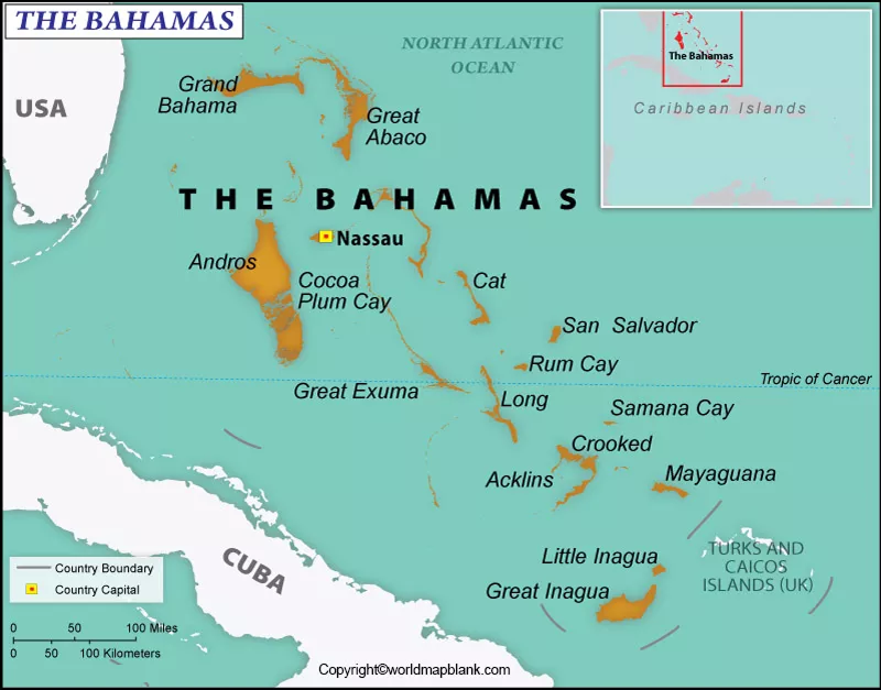 Labeled Map of Bahamas with States, Capital & Cities 2 Labeled Map of Bahamas