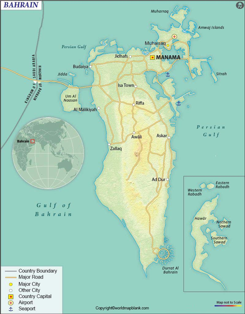 Labeled Map of Bahrain with States, Capital & Cities 4 Labeled Map of Bahrain with Cities