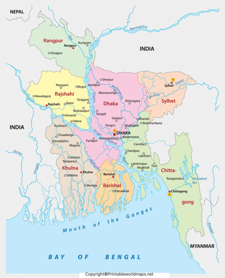 New Bd Map.pdf Labeled Map of Bangladesh with States, Capital & Cities - Printable ...