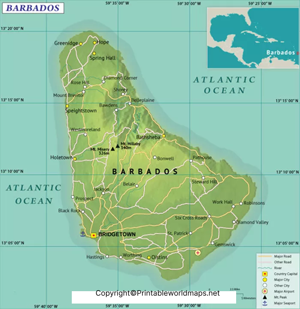 Labeled Map of Barbados with States, Capital & Cities 2 Labeled Map of Barbados