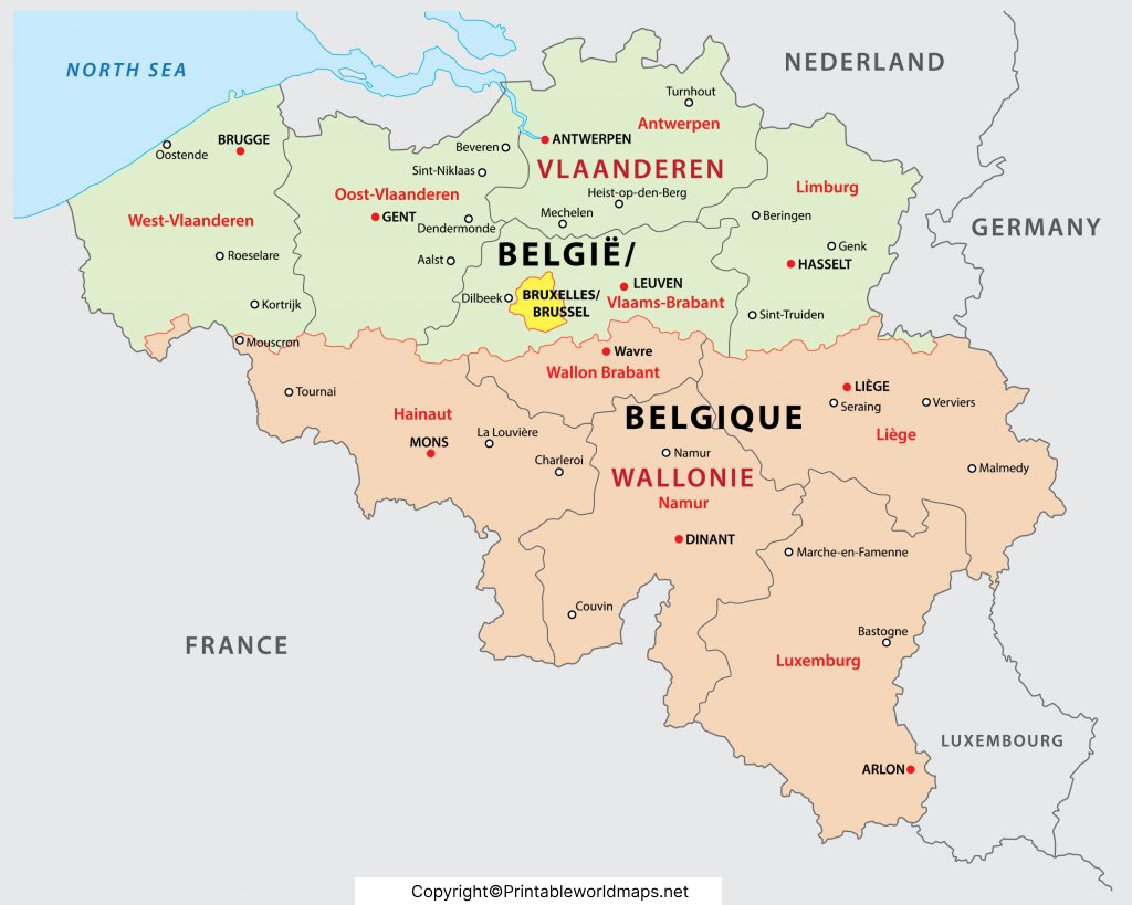 Labeled Map of Belgium with States, Capital & Cities 4 Labeled Map of Belgium with Cities 1024x819 1