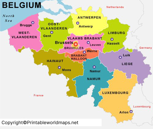 Labeled Map of Belgium with States, Capital & Cities 3 Labeled Map of Belgium with States