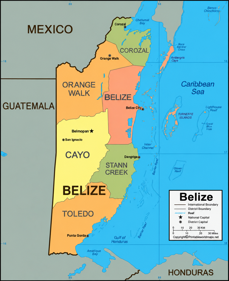 Labeled Map of Belize