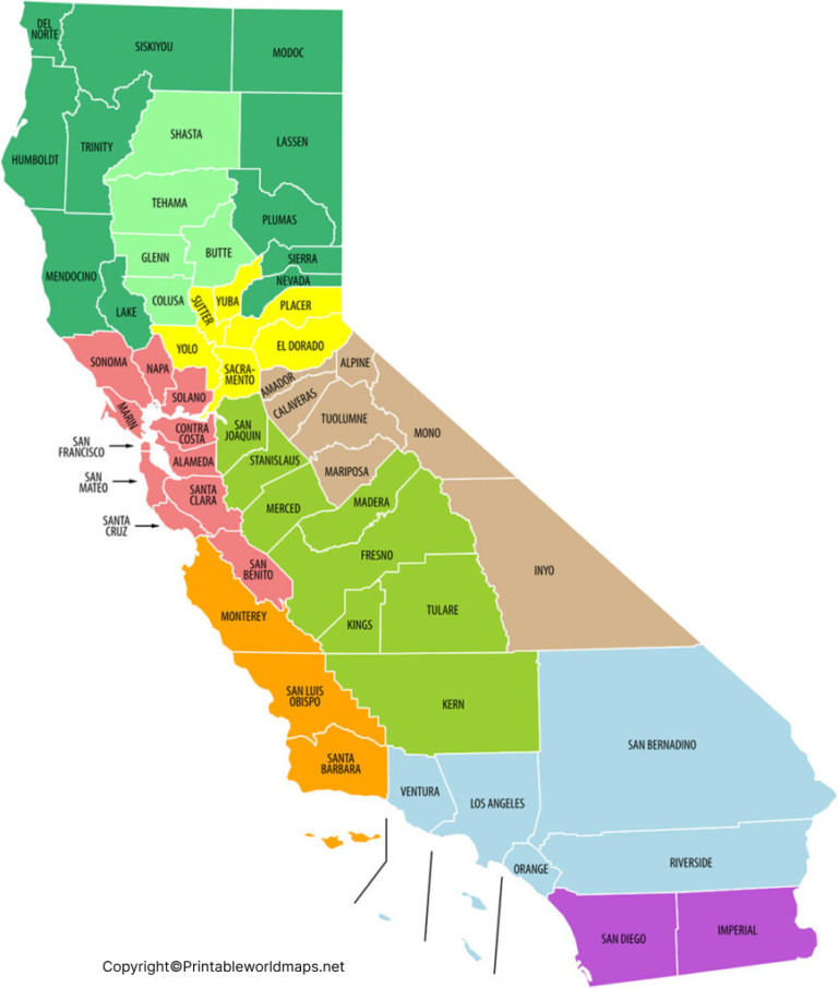Map of California With Counties and Cities [PDF] - Printable World Maps