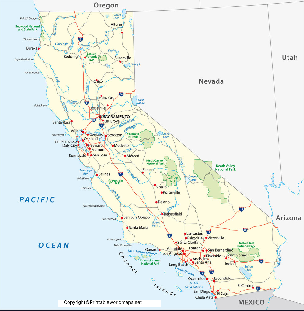 Labeled Map of California State