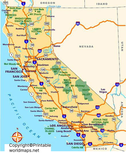 Labeled Map of California with Capital