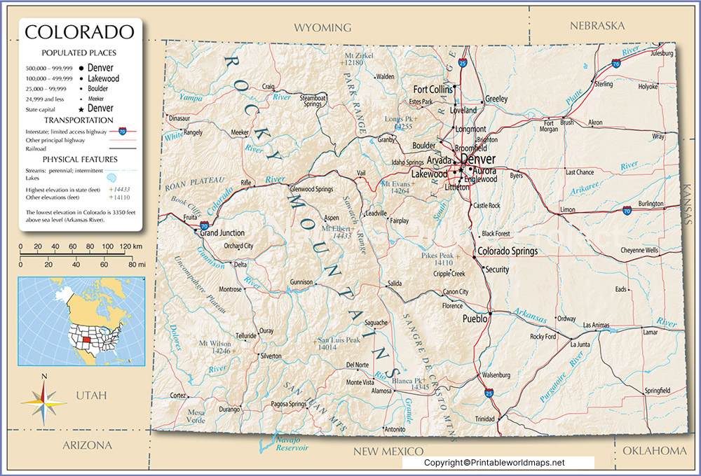 Labeled Map of Colorado with Capital & Cities 3 Labeled Map of Colorado State