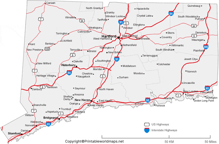 Labeled Map of Connecticut with Capital & Cities 3 Labeled Map of Connecticut with Cities