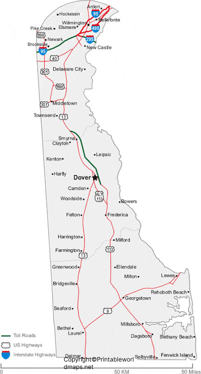Labeled Map of Delaware with Capital & Cities 4 Labeled Map of Delaware with Cities
