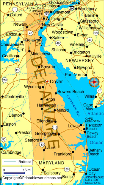 Labeled Map of Delaware with Capital & Cities 3 Labeled Map of Delaware with State