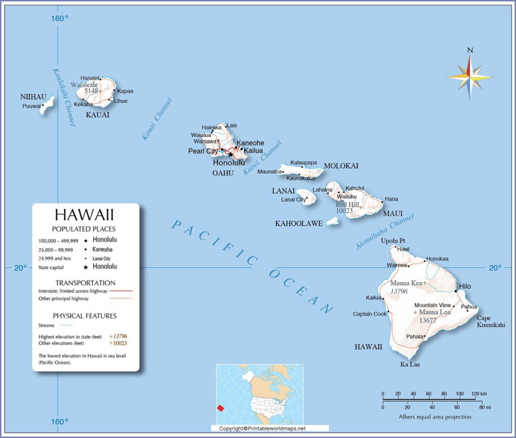 Labeled Map of Hawaii with Capital & Cities 3 Labeled Map of Hawaii State