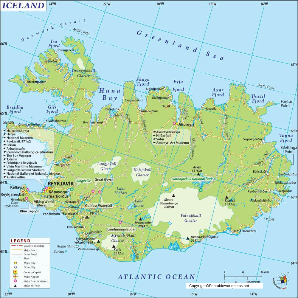 Labeled Map of Iceland with States, Capital & Cities 4 Labeled Map of Iceland with Cities