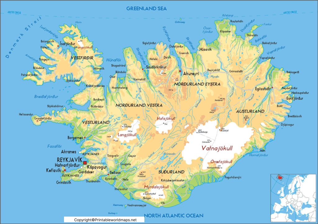 Labeled Map of Iceland with States, Capital & Cities 3 Labeled Map of Iceland with States 1024x724 1