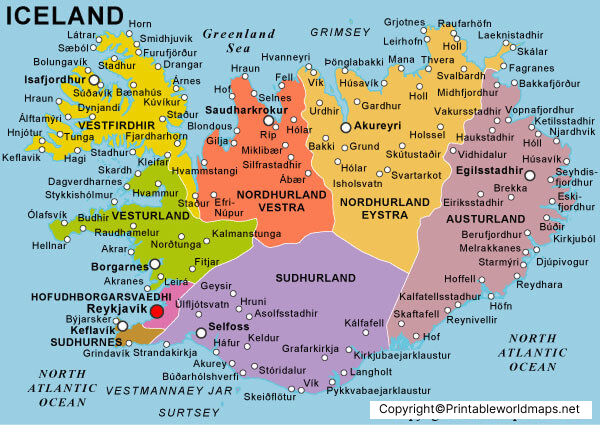 Labeled Map of Iceland with States, Capital & Cities 2 Labeled Map of Iceland