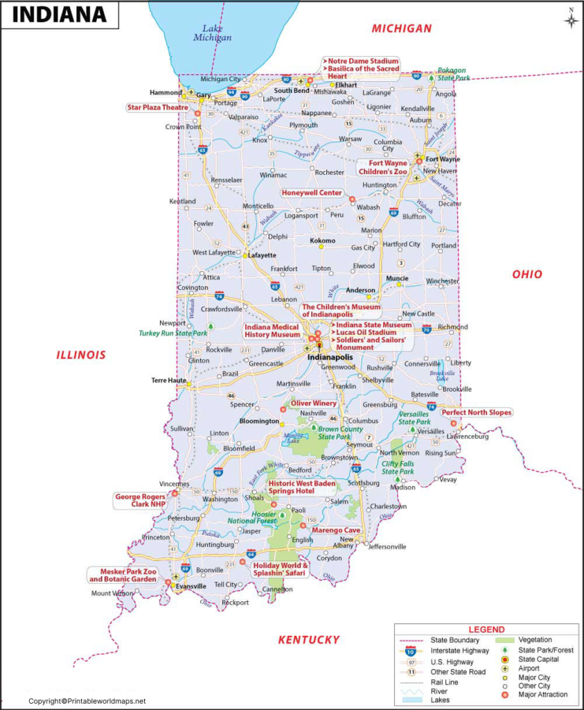 Labeled Map of Indiana with Capital & Cities 2 Labeled Map of Indiana
