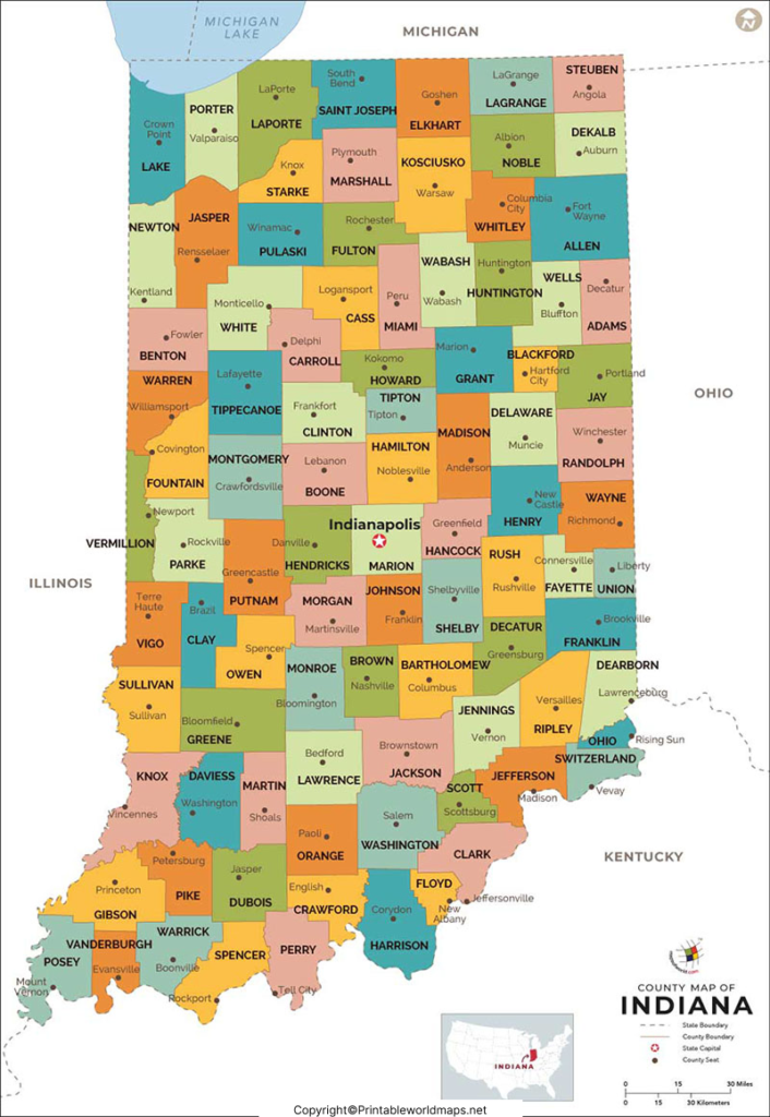 Labeled Map of Indiana with Capital & Cities 3 Labeled Map of Indiana State