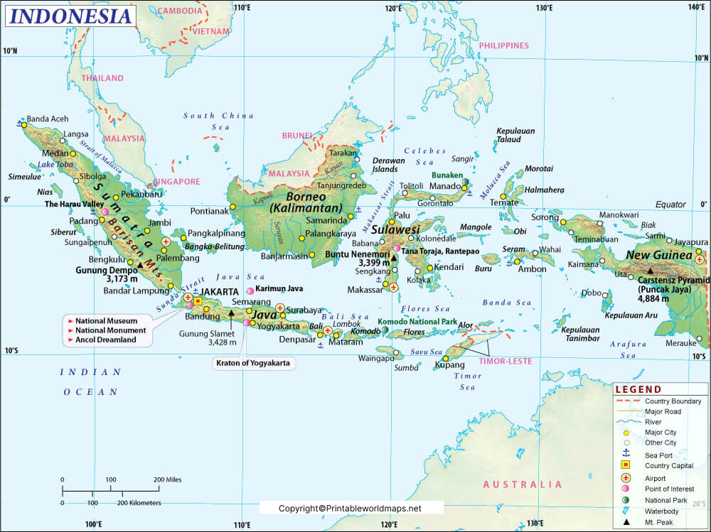 Labeled Map of Indonesia with States, Capital & Cities 4 Labeled Map of Indonesia with Cities