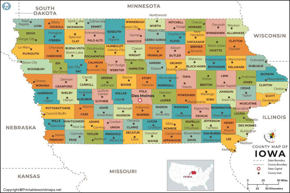 Labeled Map of Iowa with Capital & Cities 3 Labeled Map of Iowa State