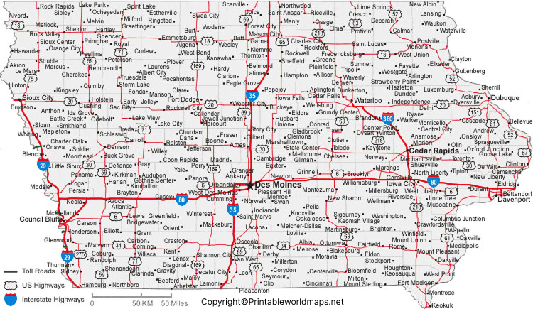 Labeled Map of Iowa with Capital & Cities 4 Labeled Map of Iowa with Cities