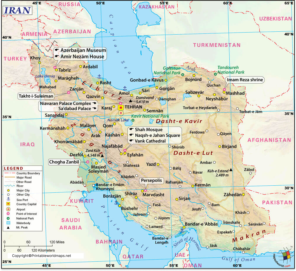 Labeled Map of Iran with States, Capital & Cities 4 Labeled Map of Iran with Cities