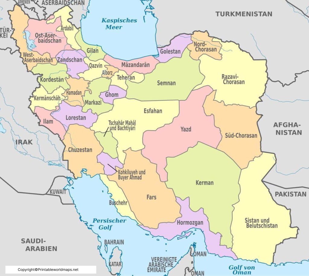 Labeled Map of Iran with States, Capital & Cities 3 Labeled Map of Iran with States 1024x914 1