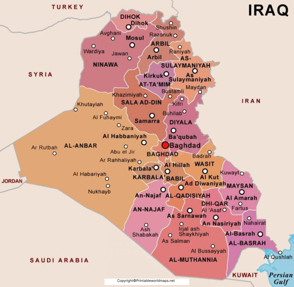 Labeled Map of Iraq with States, Capital & Cities 3 Labeled Map of Iraq with States 1024x1000 1
