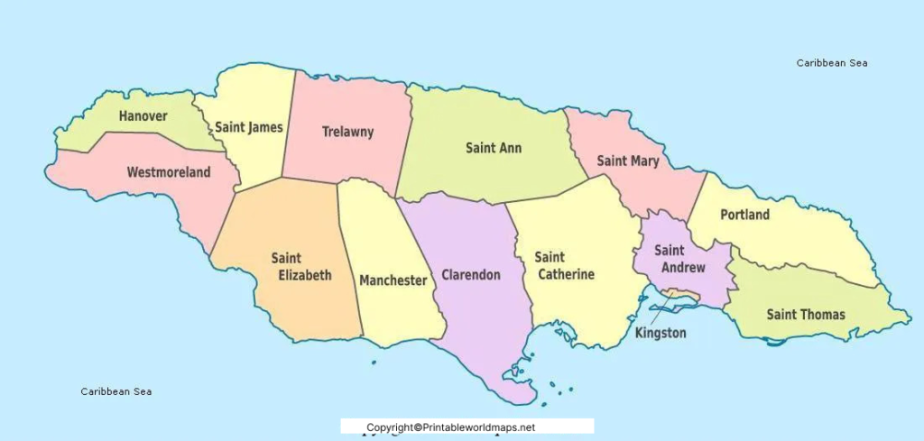 Labeled Map of Jamaica with States, Capital & Cities 3 Labeled Map of Jamaica with States 1