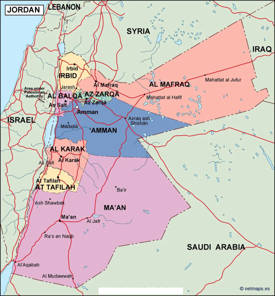 Labeled Map of Jordan with States, Capital & Cities 2 Labeled Map of Jordon 2