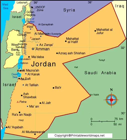 Labeled Map of Jordan with States, Capital & Cities 3 Labeled Map of Jordon with States 2