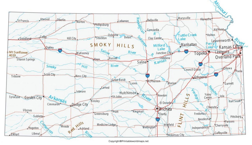 Labeled Map of Kansas with Capital & Cities 4 Labeled Map of Kansas With Cities