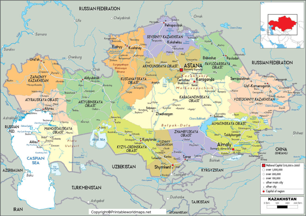 Labeled Map of Kazakhstan with States, Capital & Cities 2 Labeled Map of Kazakhstan 1024x724 1
