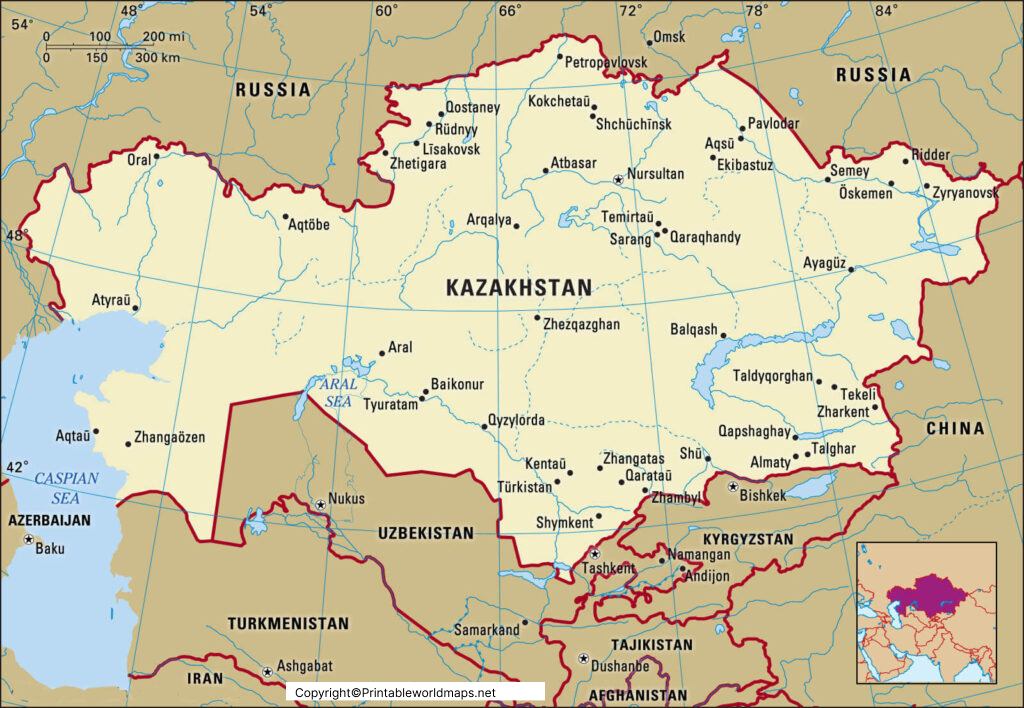 Labeled Map of Kazakhstan with States, Capital & Cities 4 Labeled Map of Kazakhstan with Cities 1024x708 1