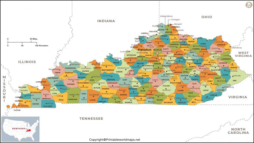 Labeled Map of Kentucky with Capital & Cities 3 Labeled Map of Kentucky State