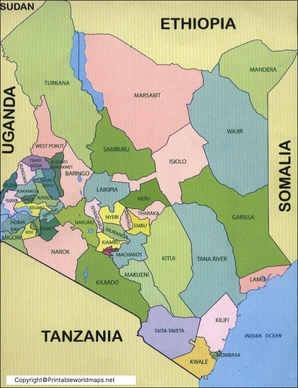 Labeled Map of Kenya with States, Capital & Cities 3 Labeled Map of Kenya with States