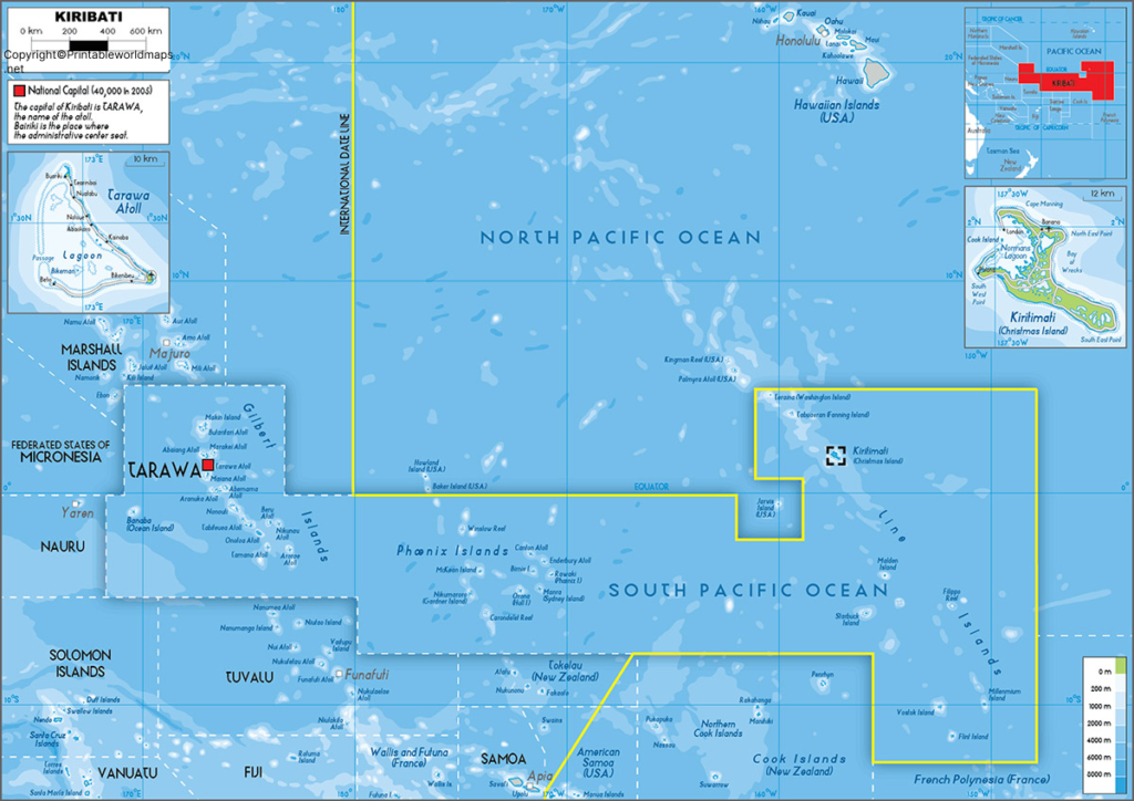 Labeled Map of Kiribati with States, Capital & Cities 2 Labeled Map of Kiribati