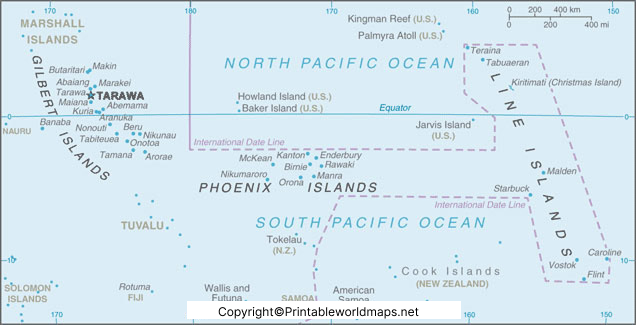 Labeled Map of Kiribati with States, Capital & Cities 4 Labeled Map of Kiribati with Cities