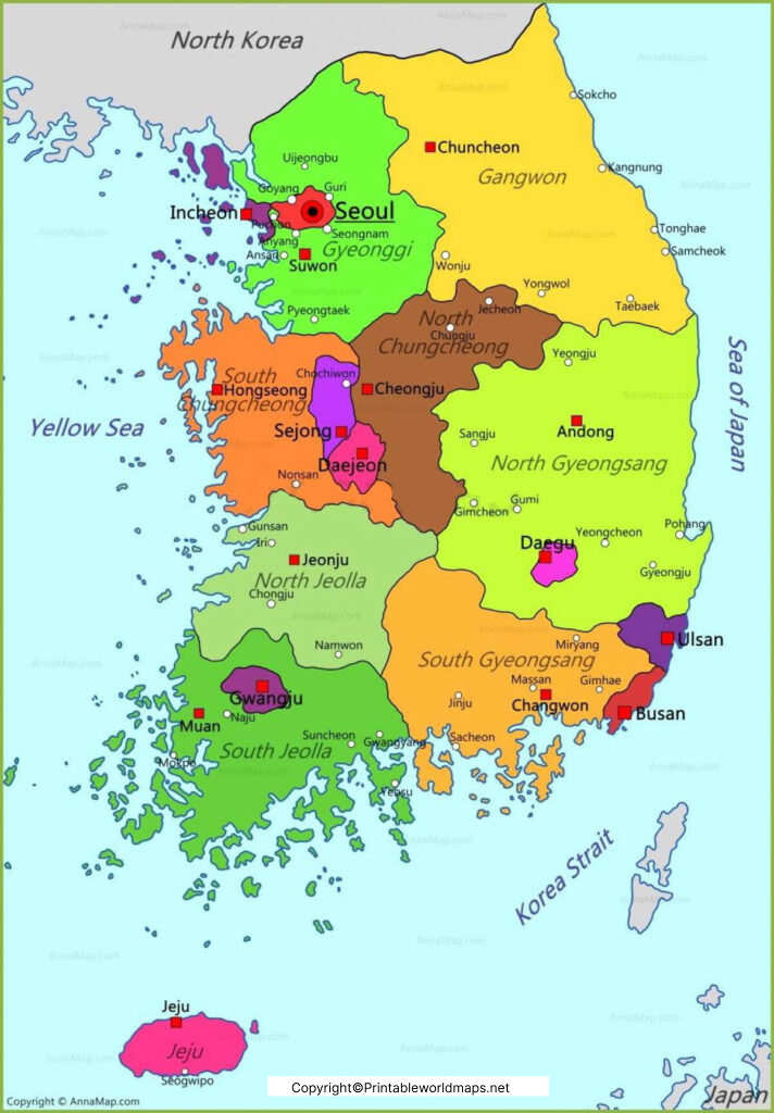 Labeled Map of North Korea with States, Capital & Cities 3 Labeled Map of Korea with States 712x1024 1