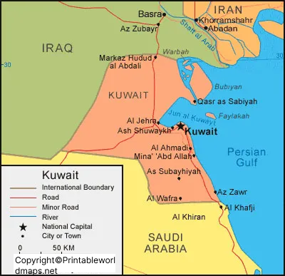 Labeled Map of Kuwait with States, Capital & Cities 4 Labeled Map of Kuwait with Cities 2