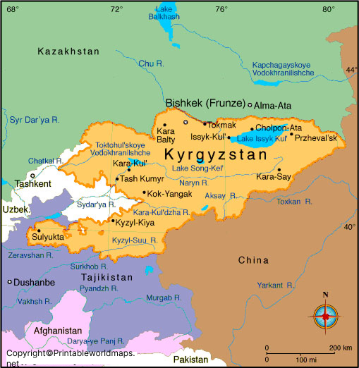 Labeled Map of Kyrgyzstan with States, Capital & Cities 4 Labeled Map of Kyrgyzstan with Cities